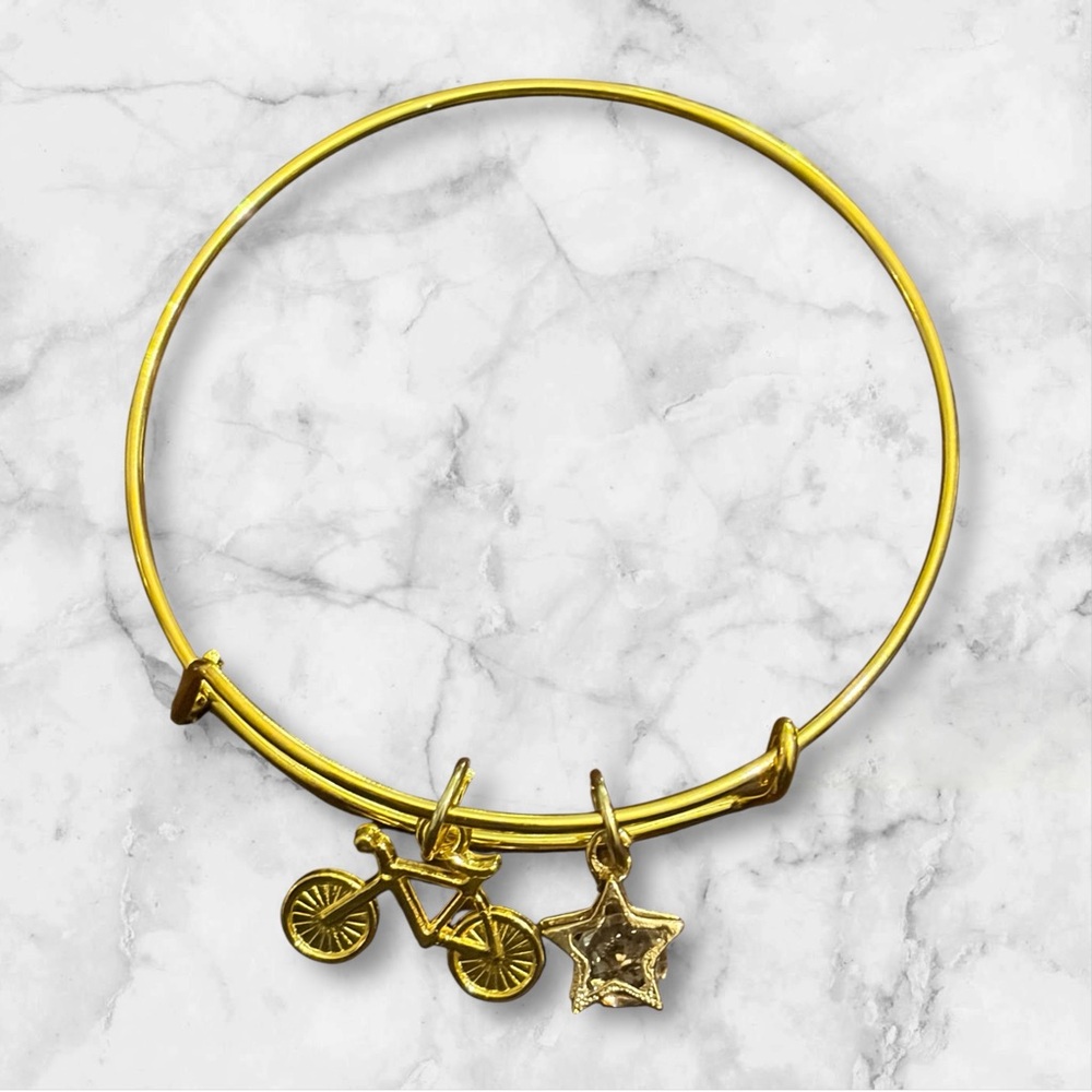 Gold Bicycle and Star Charm Bracelet